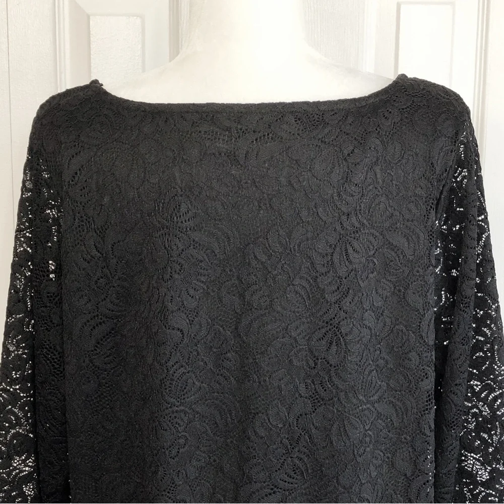 Roaman's Elegant Black Lace Sheer 3/4 Sleeve Scalloped Blouse Top 18/20